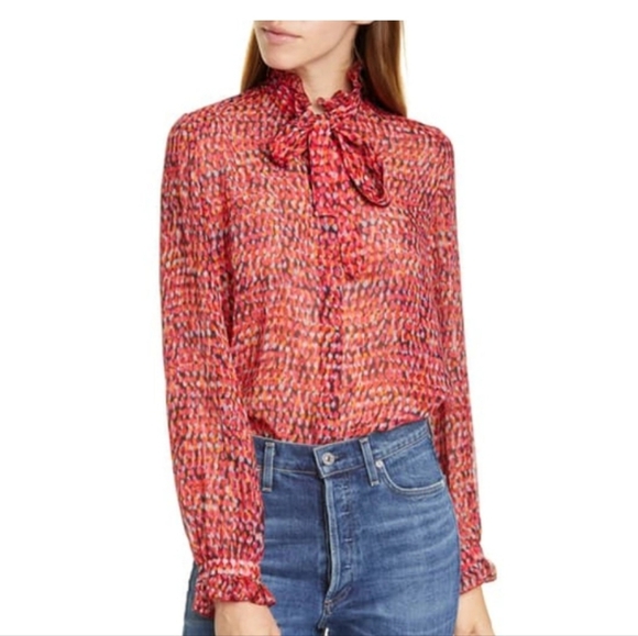 SALONIEmile‎ Silky Button-front Top In Harati Rouge - Picture 1 of 11
